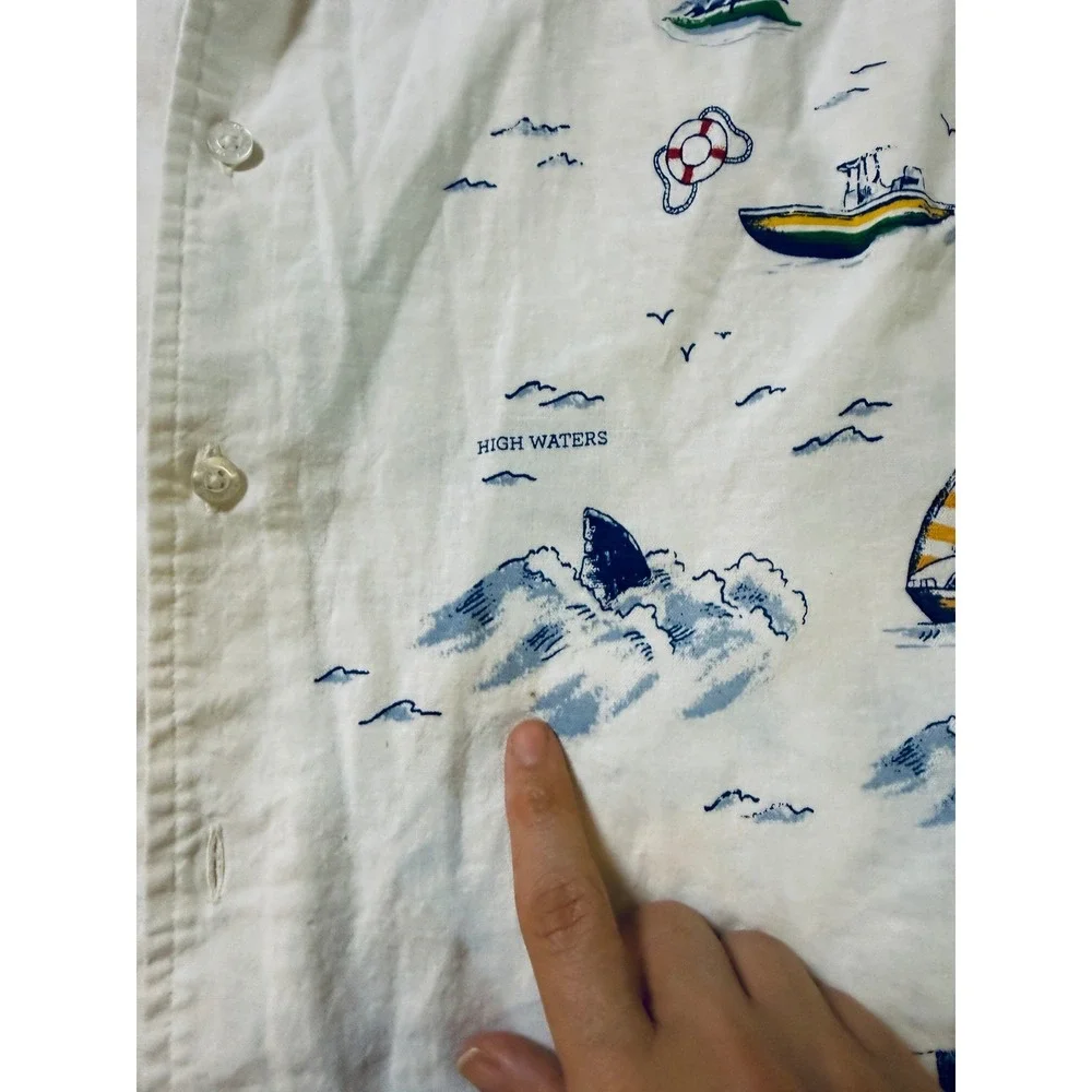 Old Navy Size XL Boy Printed Short-Sleeve Linen-Blend Buttom Up Shirt Travel